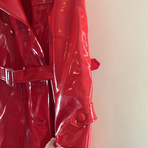 Vintage Lady Esta Wet Look Vinyl Trench Coat Red Mod 60s 70s Japan Matrix - Picture 7 of 17